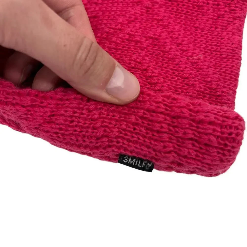 Smiley Beanie 100% Wool Cap Pink Sock Hat‎ Mountain Outdoor